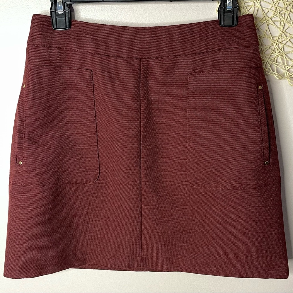 H&M Textured Woven Zipper Mini Skirt (Maroon) - 8